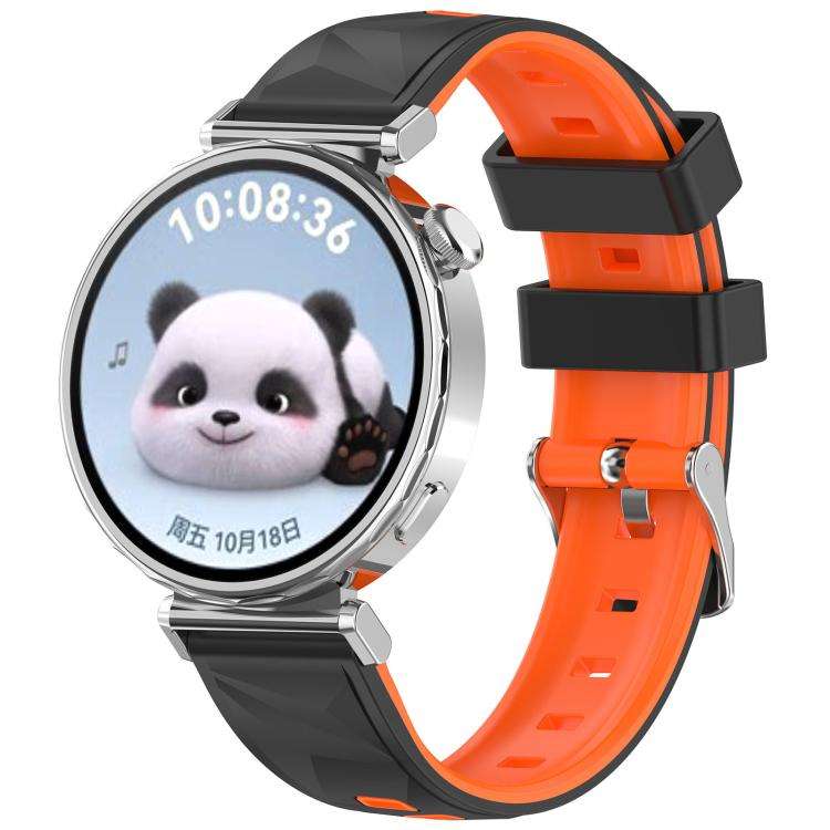 18mm Ice Crystal Texture Two Color Silicone Watch Band(Black Orange)