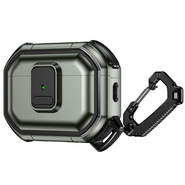 For AirPods Pro 2 Snap-Lock Shockproof PC Headphone Cover with Carabiner(Army Green)