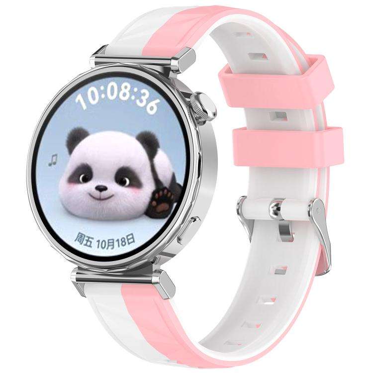 18mm Ice Crystal Texture Left and Right Spliced Two Color Silicone Watch Band(Pink White)