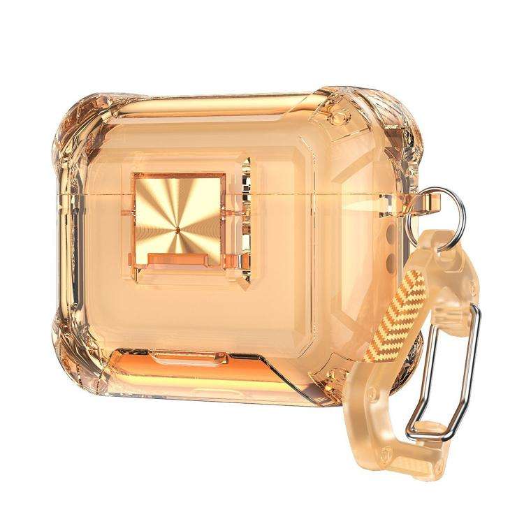 For AirPods Pro 3 Transparent Snap Lock Shockproof TPU Earphone Cover wit ... (Transparent Orange)