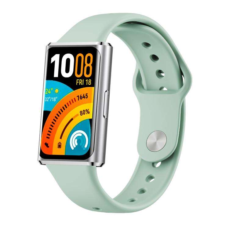For Huawei Band 11 / Band 11 Pro Glossy Reverse Buckle Solid Color Silicone Watch Band(Gray Green)