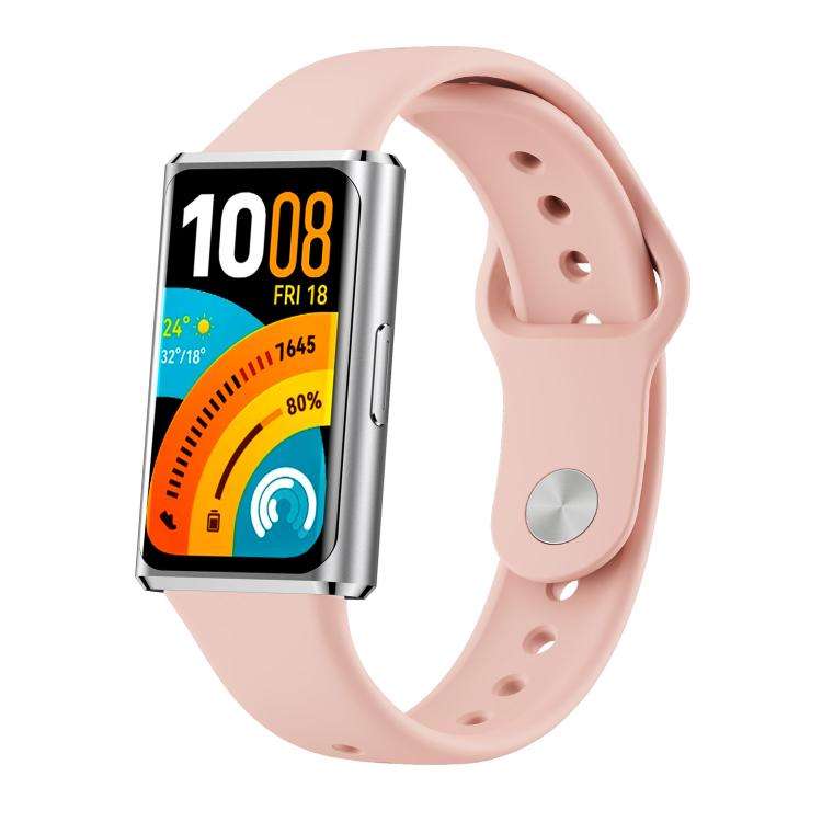 For Huawei Band 11 / Band 11 Pro Glossy Reverse Buckle Solid Color Silicone Watch Band(Pink)