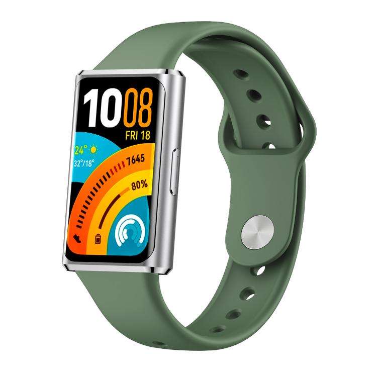 For Huawei Band 11 / Band 11 Pro Glossy Reverse Buckle Solid Color Silicone Watch Band(Dark Green)