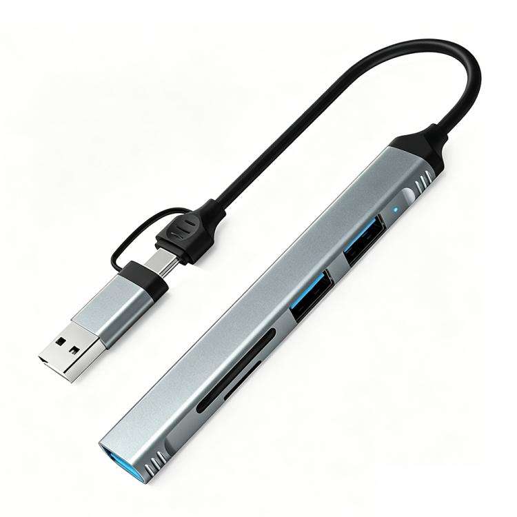 HC-77A USB-C / USB-A to USB 3.0 / 2.0 SD TF Card Reader 5 in 1 Aluminum Alloy Expansion Hub