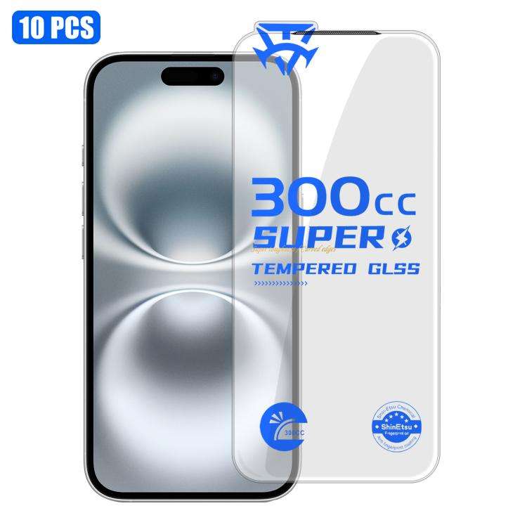 For iPhone 16 Plus 10pcs 300CC Large Arc Antistatic Corning Gorilla HD Tempered Glass Film