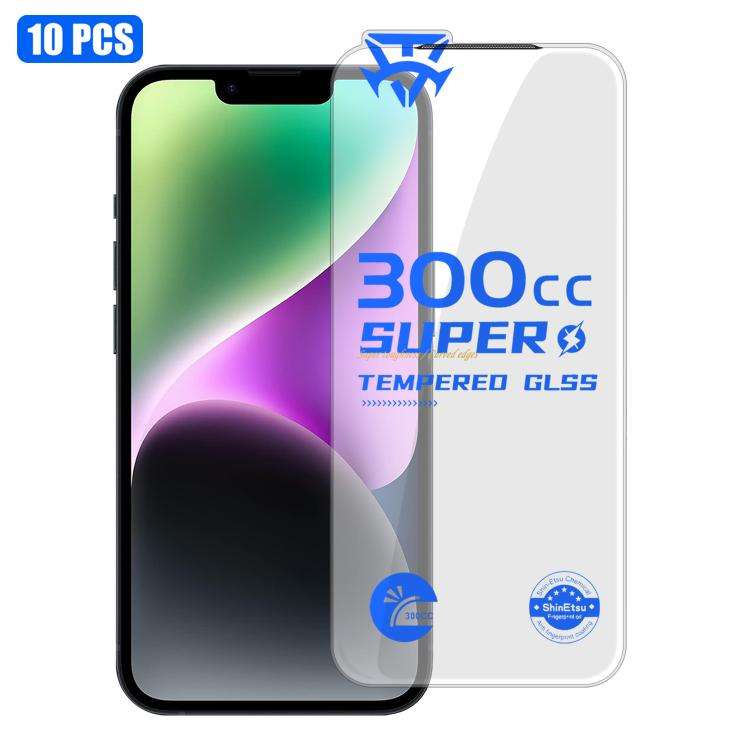 For iPhone 14 Plus 10pcs 300CC Large Arc Antistatic Corning Gorilla HD Tempered Glass Film