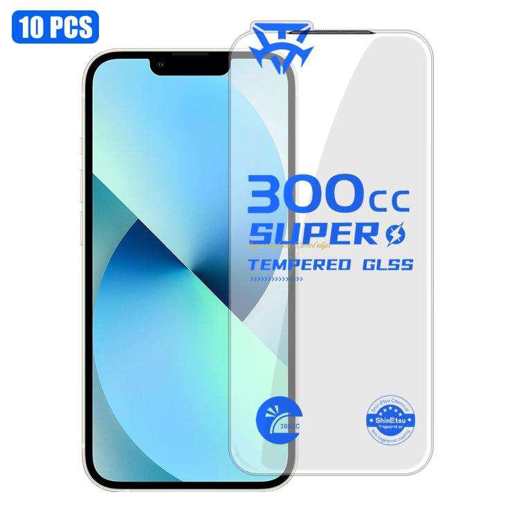 For iPhone 13 10pcs 300CC Large Arc Antistatic Corning Gorilla HD Tempered Glass Film