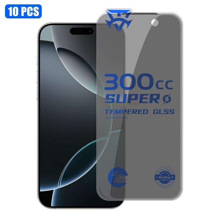 For iPhone 16 Pro Max 10pcs 300CC Large Arc Antistatic Corning Gorilla Privacy Tempered Glass Film