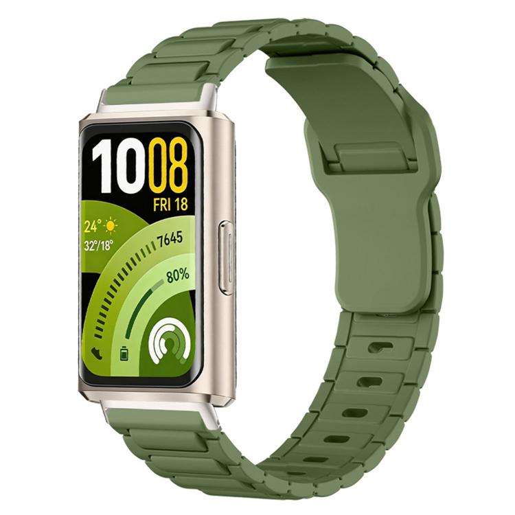 For Huawei Band 11 / Band 11 Pro I-Shape Texture Reverse Buckle Silicone Watch Band(Cloud Green)