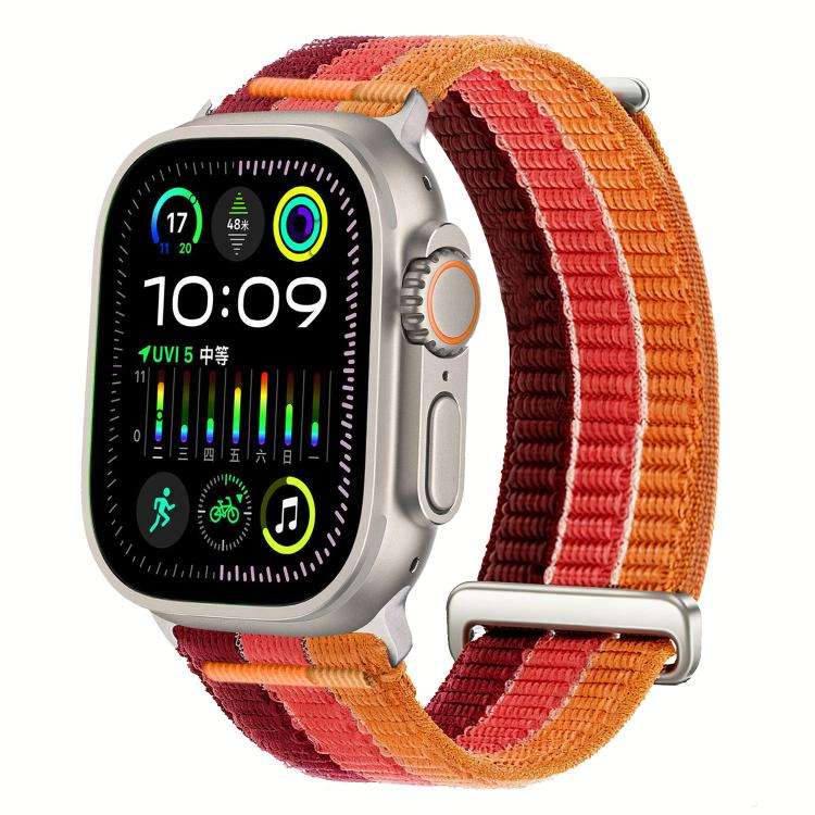 For Apple Watch 46mm / 49mm / 45mm / 44mm Double-Link Cloud-Feel Breathable Nylon ... (Fiery Red)
