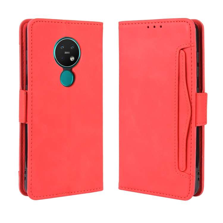 For Nokia 7.2 / 6.2 Wallet Style Skin Feel Calf Pattern Leather Case with Separate Ca ... (Red)