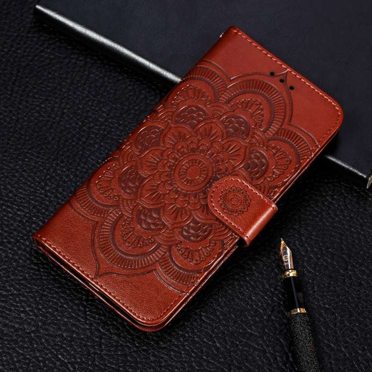 For Nokia 7.2 Mandala Embossing Pattern Horizontal Flip Leather Case with Holder & Car ... (Brown)