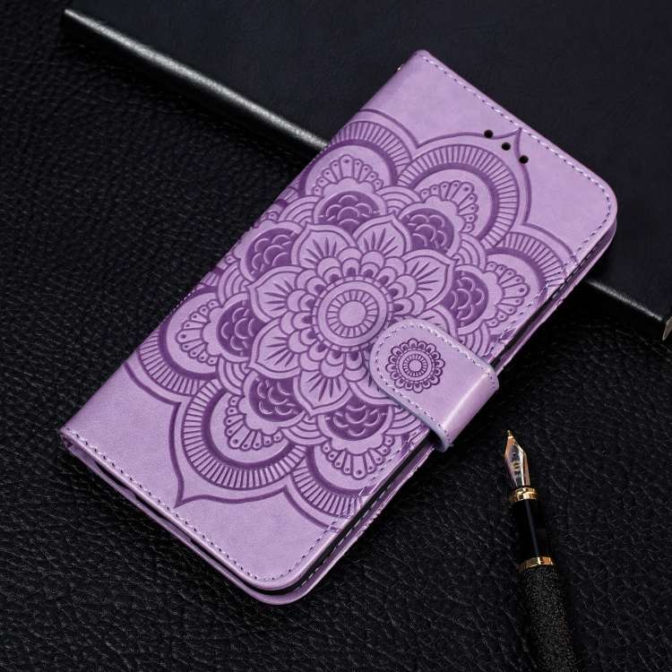 For Nokia 7.2 Mandala Embossing Pattern Horizontal Flip Leather Case with Holder & Ca ... (Purple)