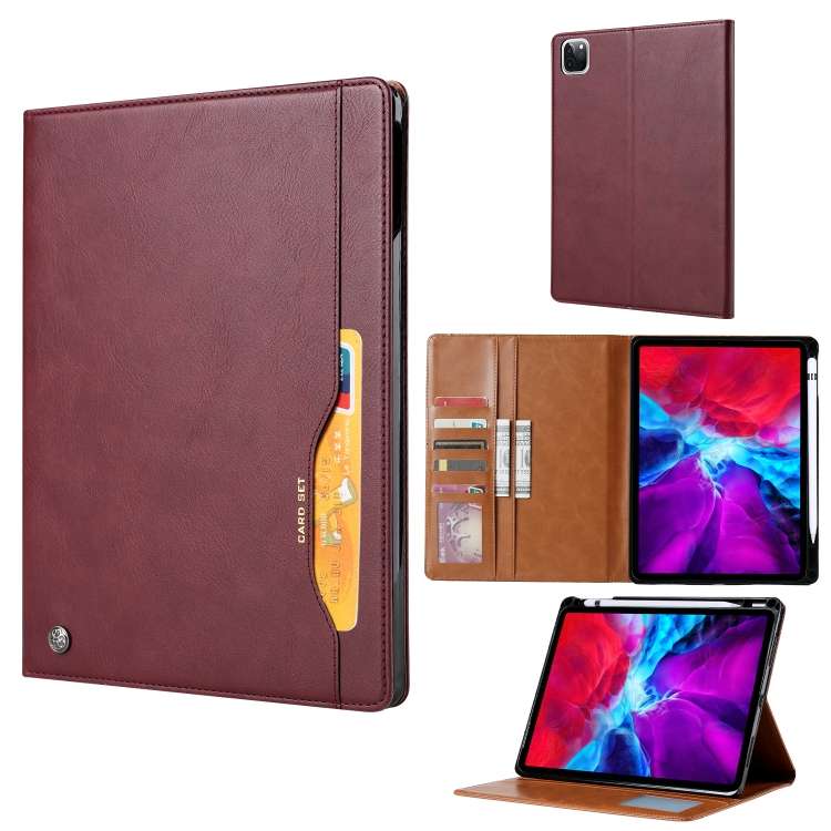 For iPad Pro 11 (2020) Knead Skin Texture Horizontal Flip Leather Tablet Case with ... (Wine Red)