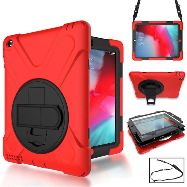 360 Degree Rotation Silicone Protective Cover with Holder and Hand Strap and Long Strap ... (Red)