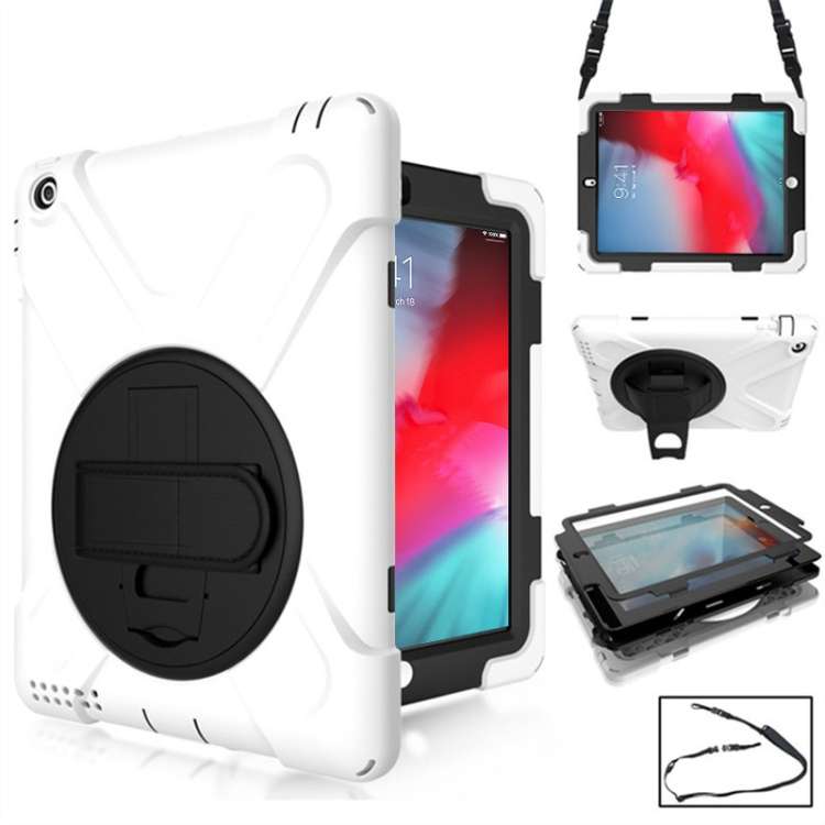 360 Degree Rotation Silicone Protective Cover with Holder and Hand Strap and Long Stra ... (White)