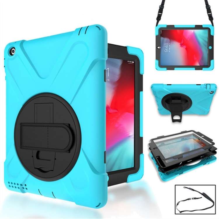 360 Degree Rotation Silicone Protective Cover with Holder and Hand Strap and Long ... (Light Blue)