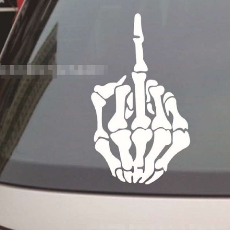 10 PCS Anti-High Beam Car Sticker Middle Finger Despise Reflective Car Sticker Bones M ... (White)