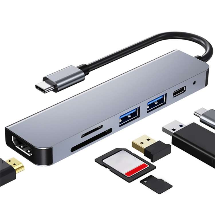 AD-033 6 In 1 USB-C / Type-C To 4K HDMI + SD / TF Card Slot + PD USB-C / Type-C Charging + 2 USB 3