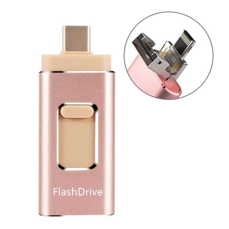 16GB SH02 USB 3.0 + 8 Pin + Mirco USB + Type-C 4 In 1 Mobile Computer U-Disk With ... (Rose Gold)