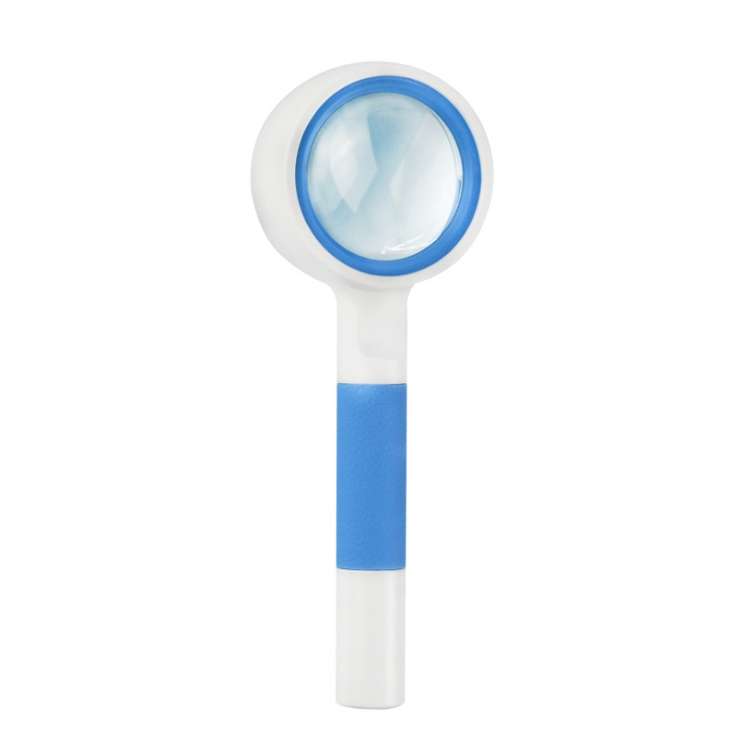 Hand-Held Reading Magnifier Glass Lens Anti-Skid Handle Old Man Reading Repair Id ... (Blue White)