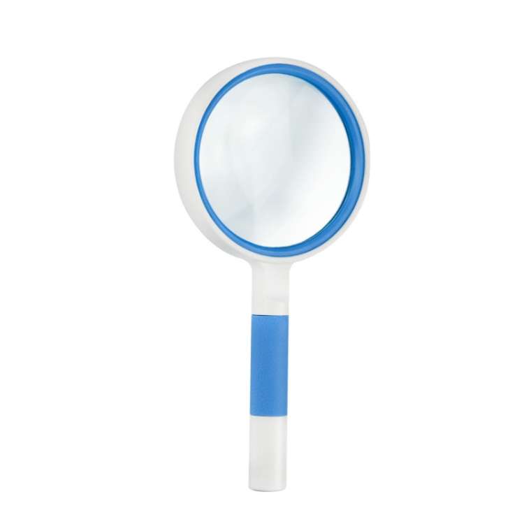 Hand-Held Reading Magnifier Glass Lens Anti-Skid Handle Old Man Reading Repair Id ... (Blue White)