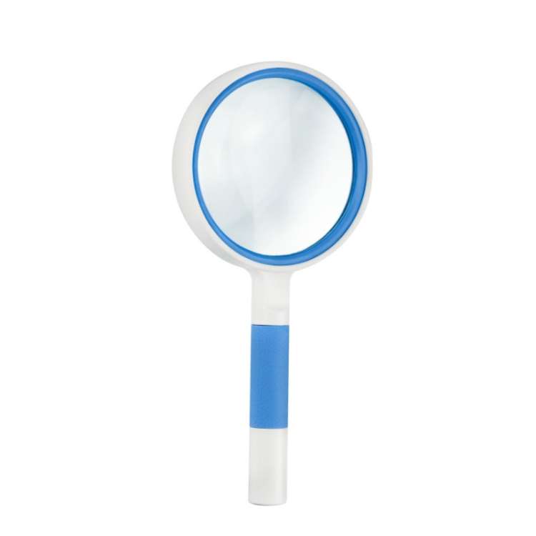 Hand-Held Reading Magnifier Glass Lens Anti-Skid Handle Old Man Reading Repair Id ... (Blue White)