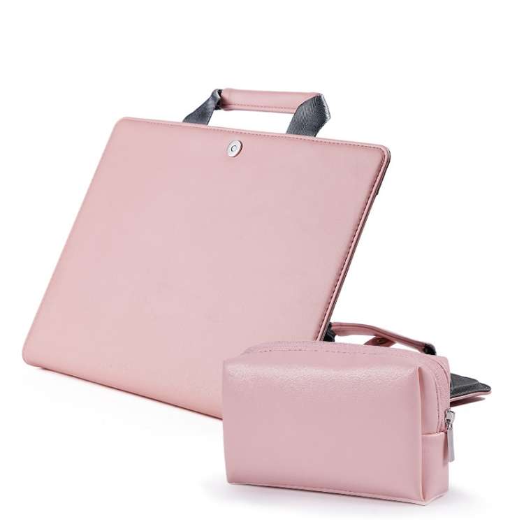 Book Style Laptop Protective Case Handbag For Macbook 14 inch(Pink + Power Bag)