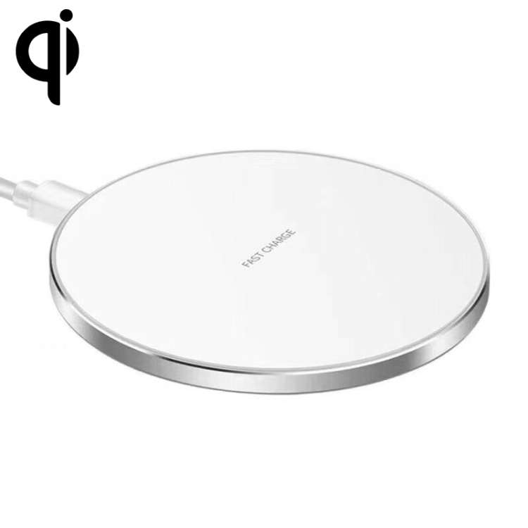 15W Metal Round Wireless Charger Smart Fast Charge(Silver + White Surface)