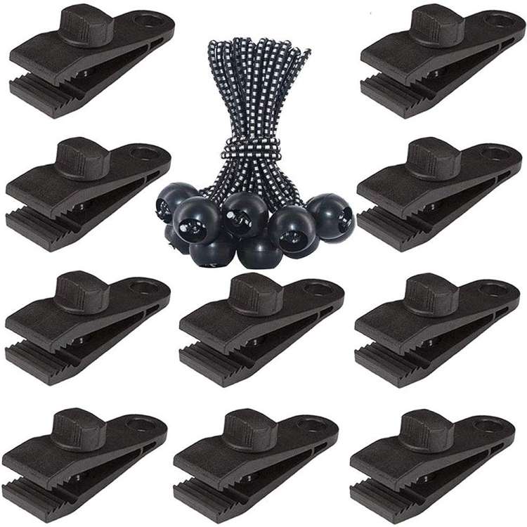 Outdoor Camping Windproof Canopy Fixed Tent Clip Rope Buckle Quick Hanging Set 10 Clips+10 Ropes