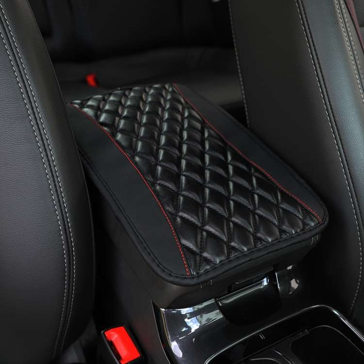 Car Center Console Cover Mat PU Leather Car Armrest Cover 32x19cm(Black)