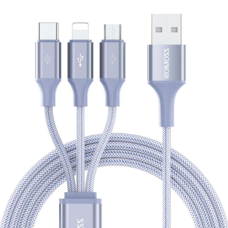 ROMOSS CB25 3 In 1 3.5A 8 Pin + Micro USB + Type C/USB-C Cable 1m(Elegant Purple)