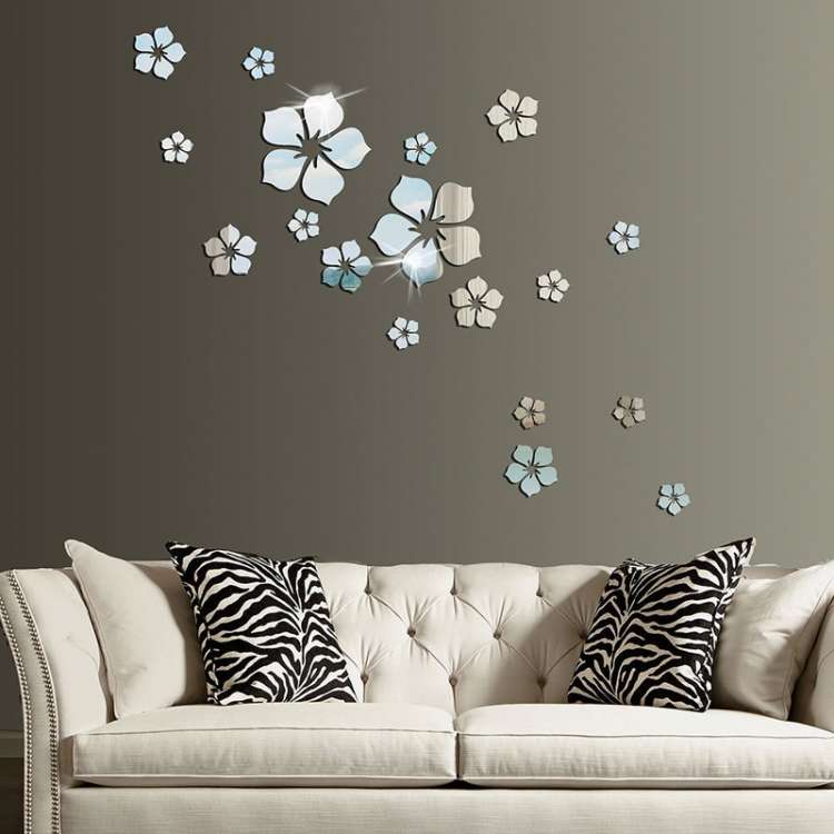 18pcs /Set Acrylic Cherry Blossom Mirror Wall Sticker Living Room Bedroom Background ... (Silver)