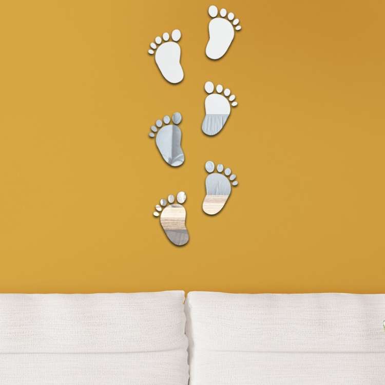 36pcs /Set Acrylic Small Feet Stereo Wall Stickers Home Decoration Soft Mirror(Silver)