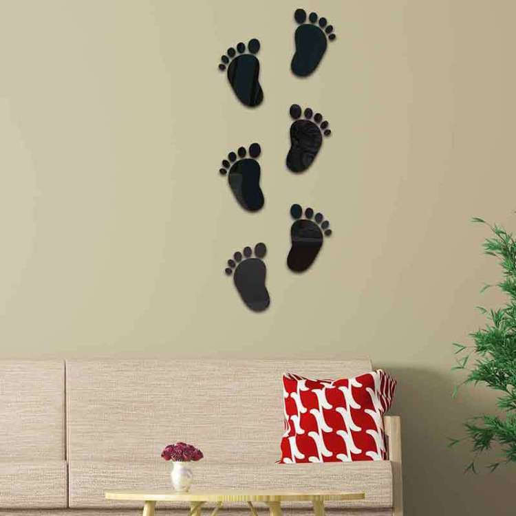 36pcs /Set Acrylic Small Feet Stereo Wall Stickers Home Decoration Soft Mirror(Black)