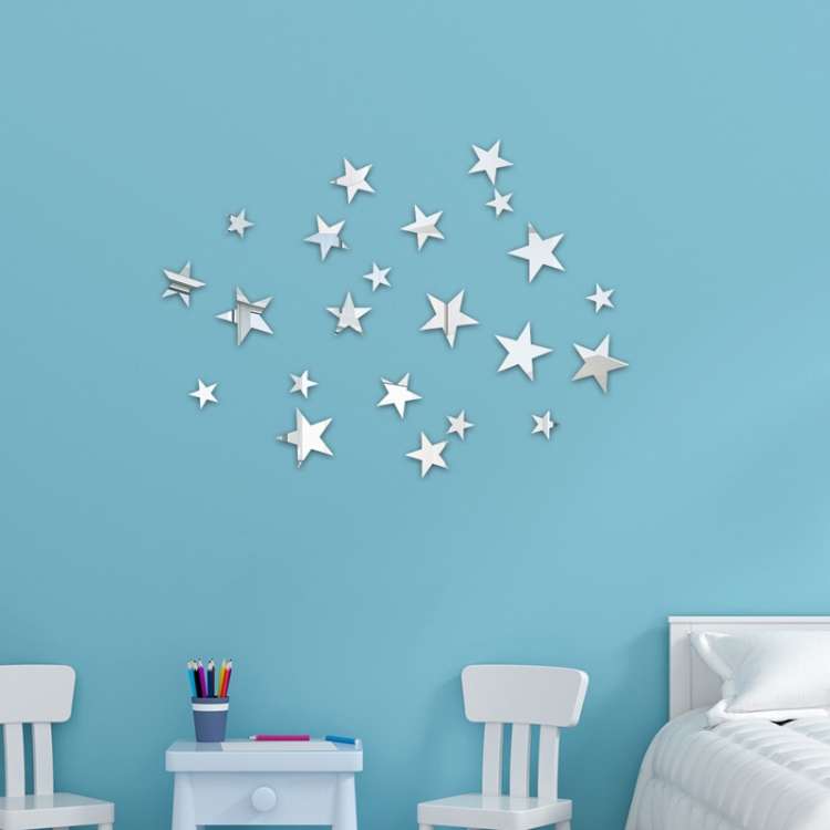 20pcs /Set Acrylic Stars Mirror Stereo Wall Stickers Home Decoration Soft Mirror(Silver)