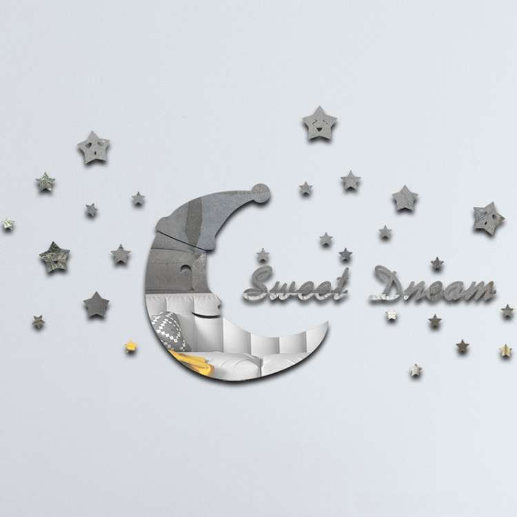 32pcs /Set Acrylic SweetDream Mirror Stereo Wall Stickers Home Decoration Soft Mirror(Silver)