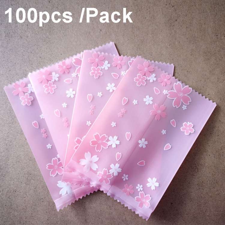100pcs /Pack 5.5x8.5cm Baking Packaging Frosted Machine Sealed Bags Cherry Blossom Pattern Cookie