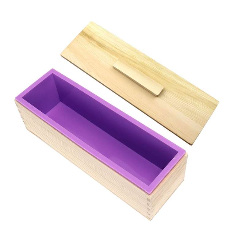 1200ml DIY Handmade Soap Mold Rectangular Wooden Box Cold S ... Wooden Box+Purple Toast Mold+Cover