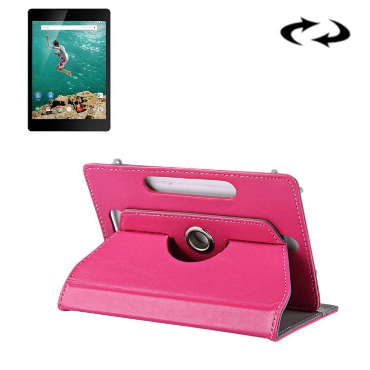 9 inch Tablets Leather Case Crazy Horse Texture 360 Degrees Rotation Protective Case ... (Magenta)