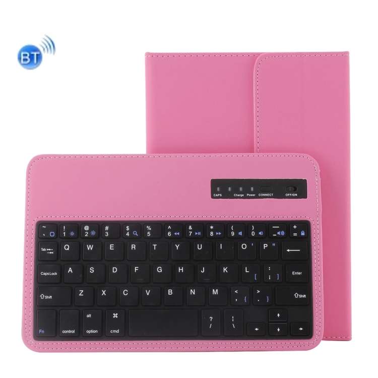 Universal Bluetooth V3.0 Keyboard Detachable PU Leather Tablet Case for 7-8 inch Tablet PC(Pink)