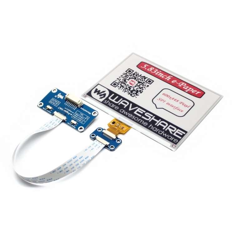 Waveshare 5.83 inch 600x448 Pixel Red Black White Three-color E-Ink Display HAT (B) for Raspberry