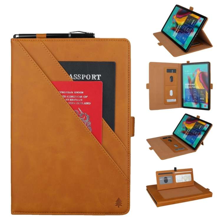 Horizontal Flip Double Bracket Leather Case for Galaxy Tab S 5E 10.5 / T720 / T7 ... (Light Brown)