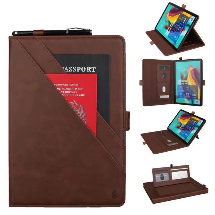 Horizontal Flip Double Bracket Leather Case for Galaxy Tab S 5E 10.5 / T720 / T72 ... (Dark Brown)