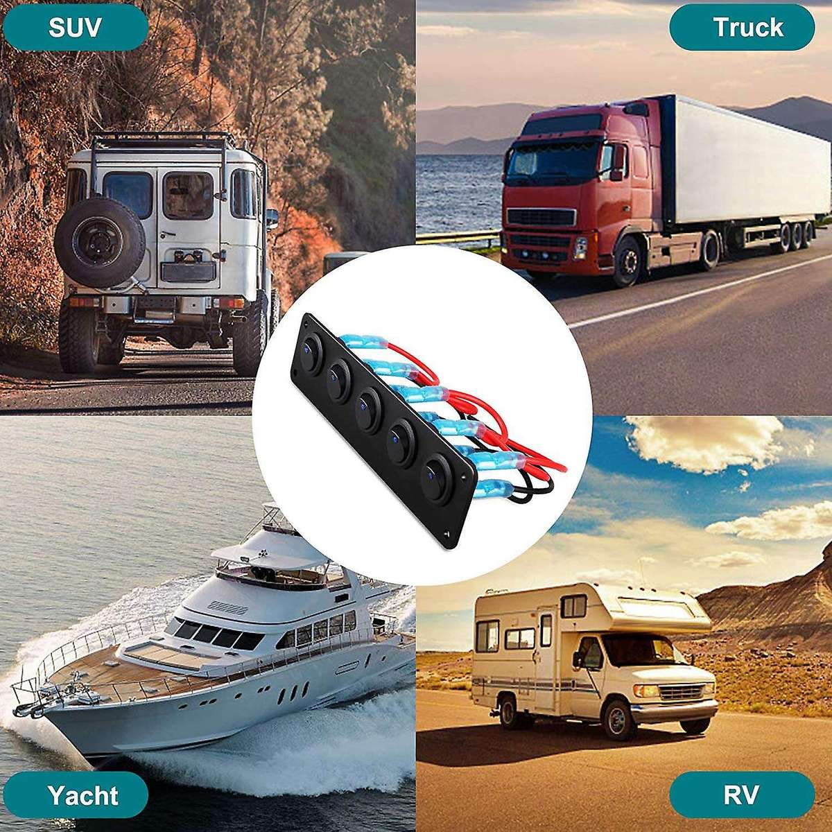 Rocker Switch Panel with 5 On-off Pre-wired Toggle Switches