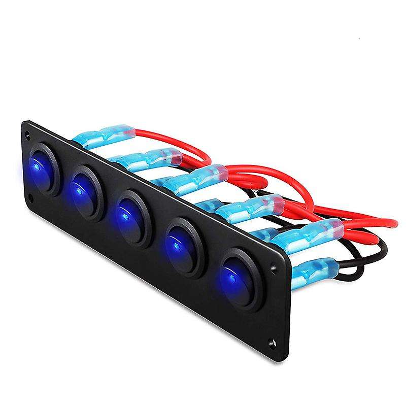Rocker Switch Panel with 5 On-off Pre-wired Toggle Switches
