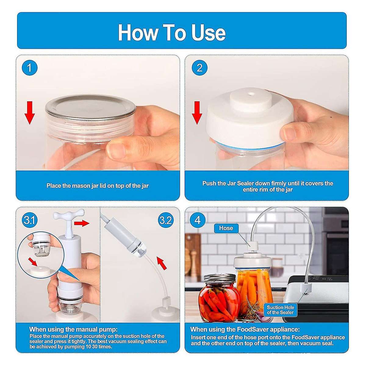 Mason Jar Sealer and Accessory Hose Compatible with Vacuum Sealer