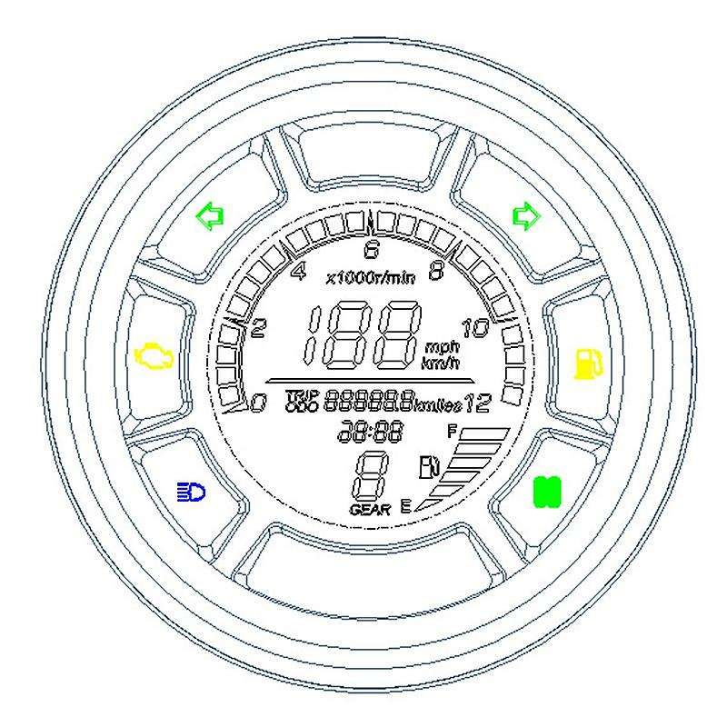 Universal Lcd Digital Speedometer Odometer Tachometer Cylinders Gear