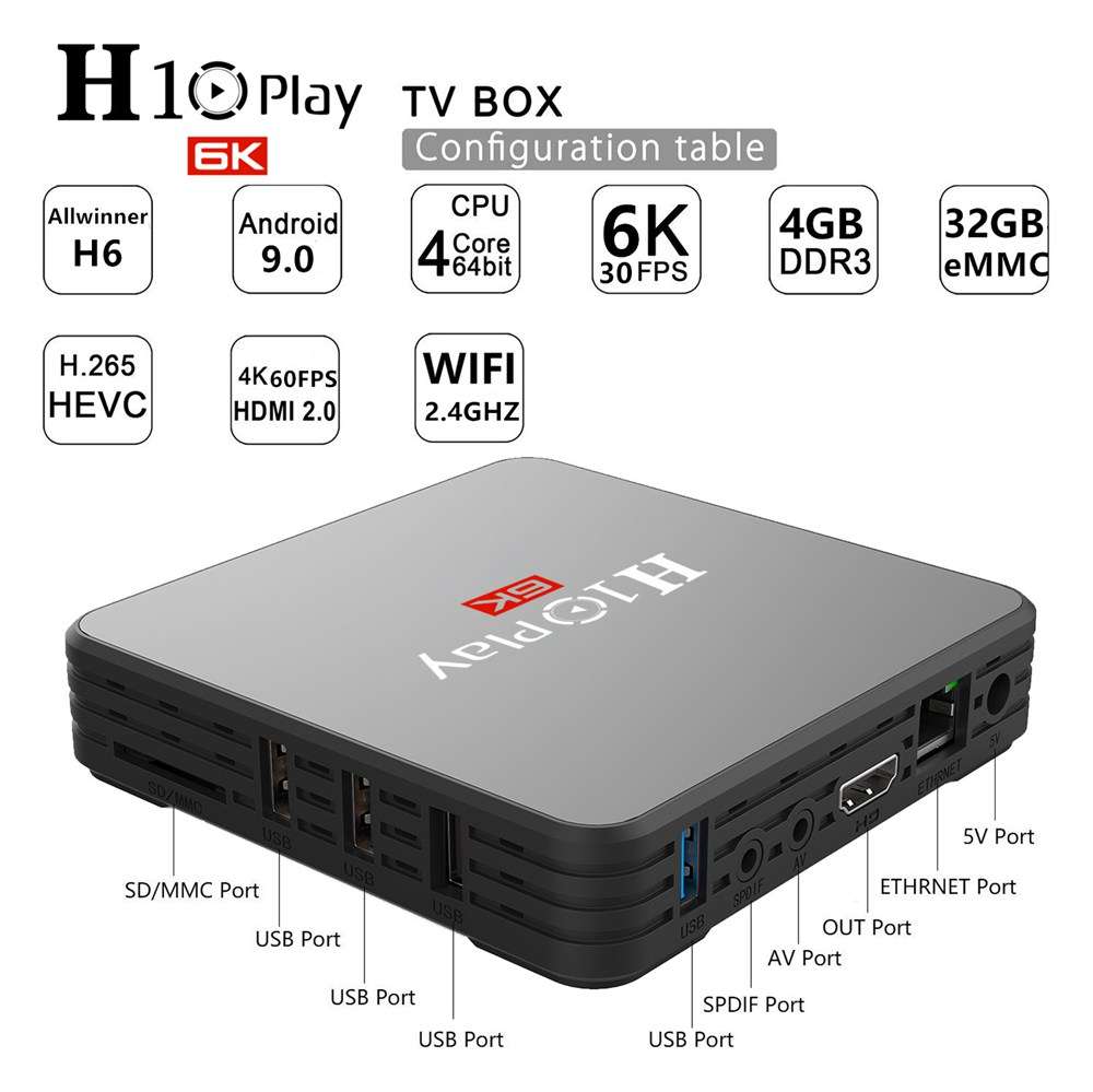 *Amazing 2020* H10 Play Android 9.0 6k TV Box (4gb + 32)