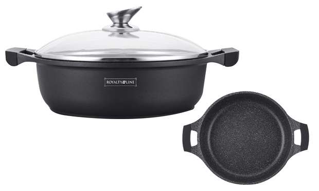 Royalty Line - 26 cm Marble Coating Low Wide Casserole with Lid - Black (READ THE DESCRIPTION)